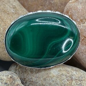Genuine Malachite Sterling Silver Oval Brooch Pin Green Stone 11.36g